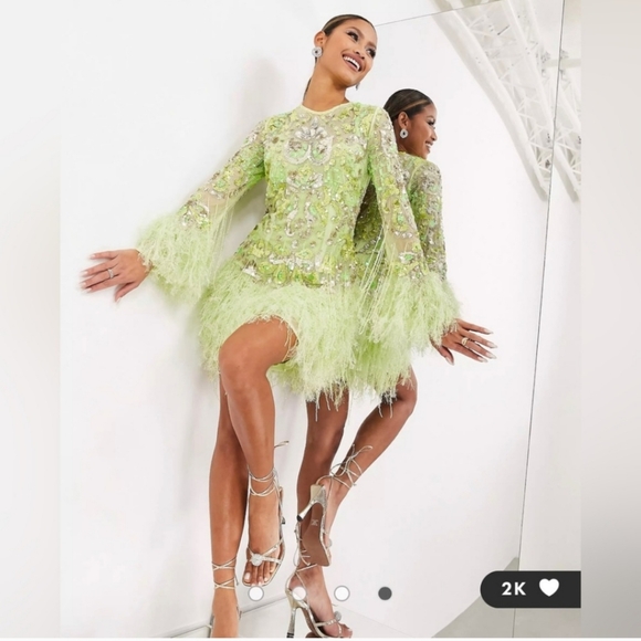 ASOS EDITION embellished sequin and fringe mini dress with faux feather hem - Picture 10 of 12